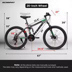 Okak 26IN Mountain Bike with Disc Brakes, 21-Speed Adult Bike with Durable Frame and Rear Dual Absorption, Bicycle for City Road Cycling