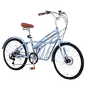 Okak 24IN Cruiser Bikes with Large Basket, 6 Speed Adult Bike with Steel Frame and Disk Brake, Commuter Bike for Men and Women
