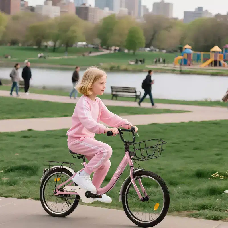 Okak 20IN Kids Bike with Lightweight Steel Frame, Kids Cruiser Bikes with Coaster Brake & V-Brake, Mini Bike with Chain Guard & Rear Rack