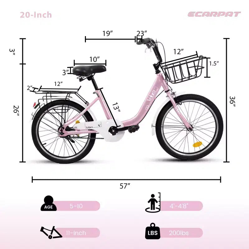 Okak 20IN Kids Bike with Lightweight Steel Frame, Kids Cruiser Bikes with Coaster Brake & V-Brake, Mini Bike with Chain Guard & Rear Rack