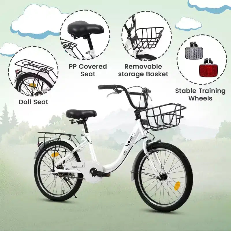 Okak 20IN Kids Bike with Lightweight Steel Frame, Kids Cruiser Bikes with Coaster Brake & V-Brake, Mini Bike with Chain Guard & Rear Rack