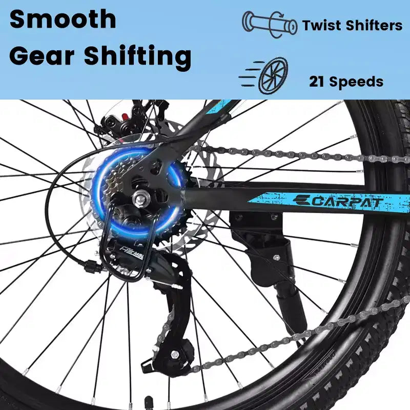 Okak 26IN Mountain Bike with 21 Speeds and Mechanical Disc Brakes, Adult Bike with High-Carbon Steel Frame, Dirt Bike for Kids & Adults