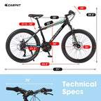 Okak 26IN Mountain Bike with 21 Speeds and Mechanical Disc Brakes, Adult Bike with High-Carbon Steel Frame, Dirt Bike for Kids & Adults