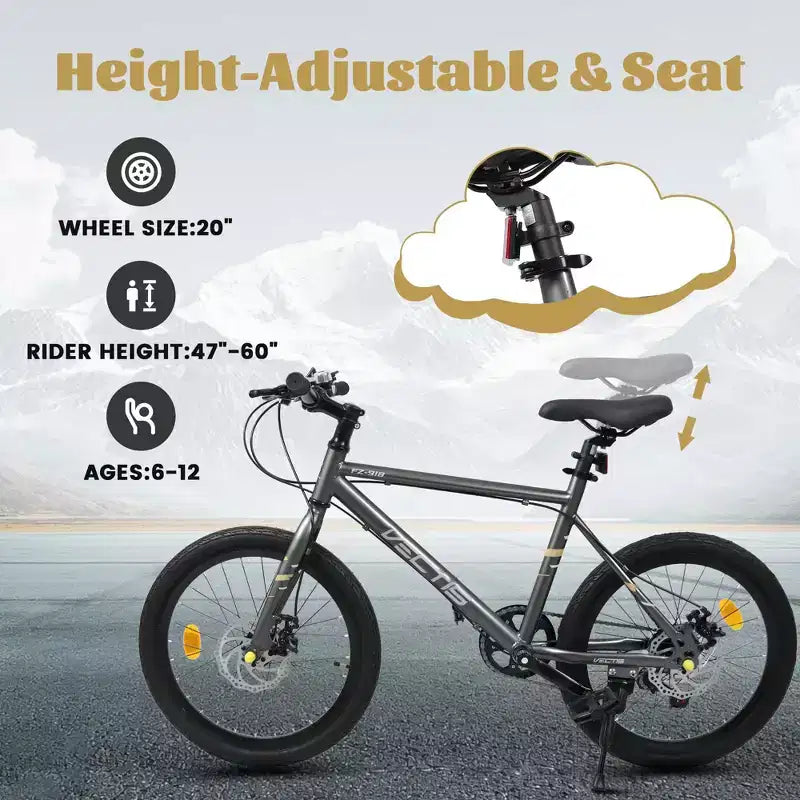 Okak 20IN Toddler Bike with 7-Speed and Steel Frame, Kids Bike with Dual Disc Brakes and 1.75IN Tires, Kids Cruiser Bikes for Boys & Girls