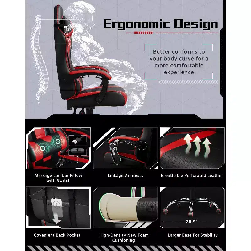Yaheetech PU Leather Ergonomic Gaming Chair Executive Computer Chair with Padded Armrests