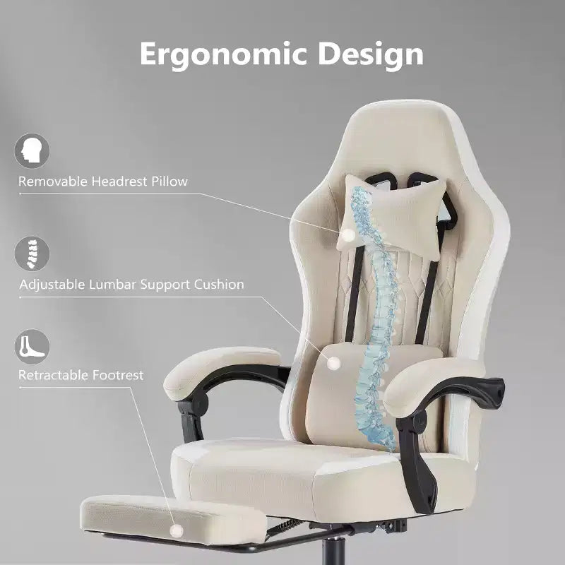 Bestier Gaming Chair with Lumbar Support, Office Chair with Adjustable Height, Armrests and Headrests, 360 Rotating Wheels