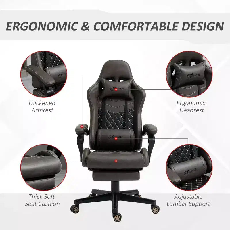 Racing Gaming Chair Diamond PU Leather Office Gamer Chair High Back Swivel Recliner with Footrest, Lumbar Support, Adjustable Height