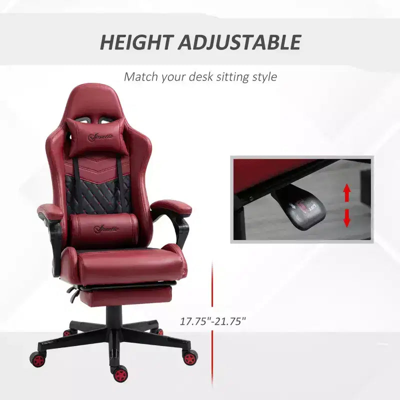Racing Gaming Chair Diamond PU Leather Office Gamer Chair High Back Swivel Recliner with Footrest, Lumbar Support, Adjustable Height
