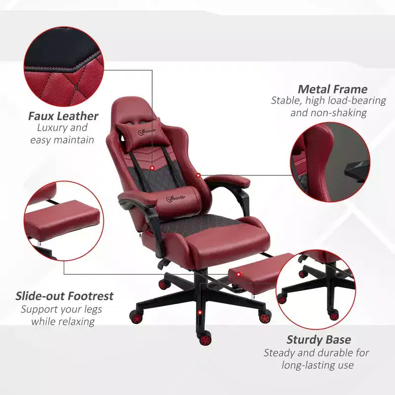 Racing Gaming Chair Diamond PU Leather Office Gamer Chair High Back Swivel Recliner with Footrest, Lumbar Support, Adjustable Height