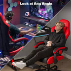 RSPGAME Basic Ergonomic Gaming Chair for Adults, PU Leather Office Chairs with Vibration Lumbar Support and Retractable Footrest, Home Computer Chairs
