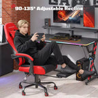 RSPGAME Basic Ergonomic Gaming Chairs for Adults, PU Leather Office Chairs with Lumbar Support, Pocket Spring Cushion and Retractable Footrest