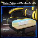RSPGAME Basic Ergonomic Gaming Chairs for Adults, PU Leather Office Chairs with Lumbar Support, Pocket Spring Cushion and Retractable Footrest