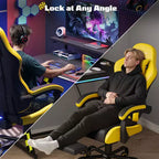 RSPGAME Basic Ergonomic Gaming Chairs for Adults, PU Leather Office Chairs with Lumbar Support, Pocket Spring Cushion and Retractable Footrest