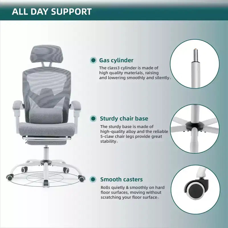TUYOHW Mesh Swivel Criss Cross Chair on Wheels,Office Chair with Retractable Footrest,Gaming Chair with Lumbar Support Pillow for Office