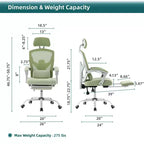 TUYOHW Mesh Swivel Criss Cross Chair on Wheels,Office Chair with Retractable Footrest,Gaming Chair with Lumbar Support Pillow for Office