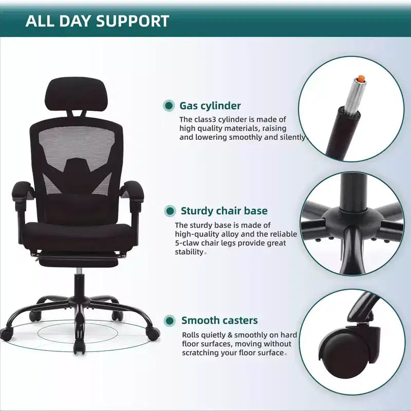 TUYOHW Mesh Swivel Criss Cross Chair on Wheels,Office Chair with Retractable Footrest,Gaming Chair with Lumbar Support Pillow for Office