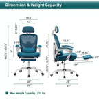 TUYOHW Mesh Swivel Criss Cross Chair on Wheels,Office Chair with Retractable Footrest,Gaming Chair with Lumbar Support Pillow for Office