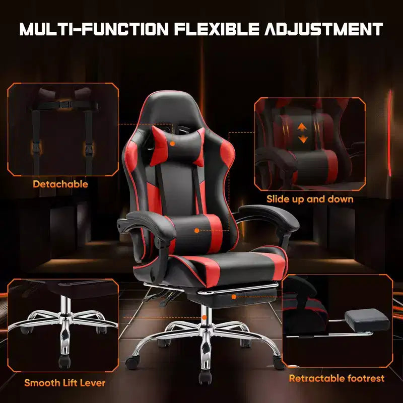 TUYOHW PU Leather Criss Cross Chair on Wheels with Footrest and Lumbar Support,Office Chair with Fixed Up Armrest,Gaming Chair for Office