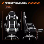 TUYOHW PU Leather Criss Cross Chair on Wheels with Footrest and Lumbar Support,Office Chair with Fixed Up Armrest,Gaming Chair for Office