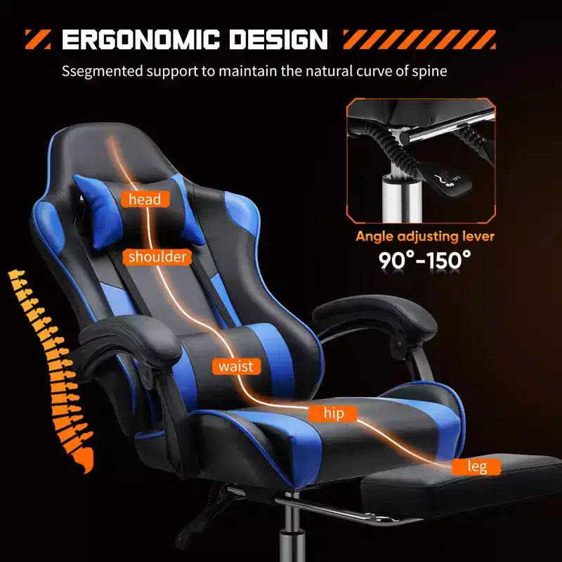 TUYOHW PU Leather Criss Cross Chair on Wheels with Footrest and Lumbar Support,Office Chair with Fixed Up Armrest,Gaming Chair for Office