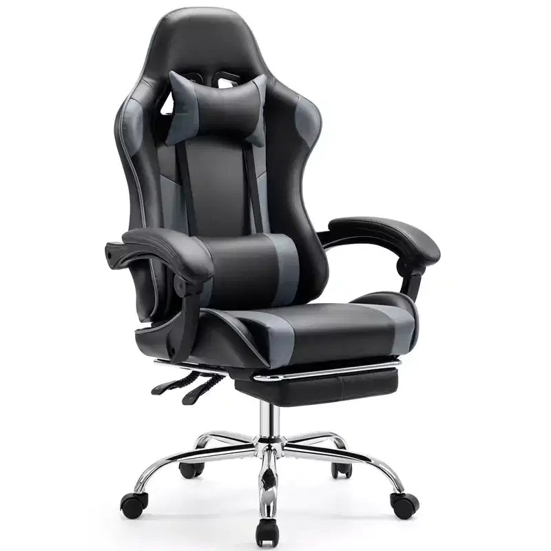 TUYOHW PU Leather Criss Cross Chair on Wheels with Footrest and Lumbar Support,Office Chair with Fixed Up Armrest,Gaming Chair for Office