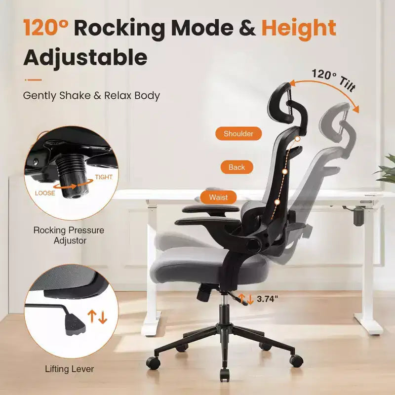TUYOHW Mesh Criss Cross Chair on Wheels,Office Chair with Adjustable Lumbar Support and Headrest,Gaming Chair with Soft Flip Up Arms for Office