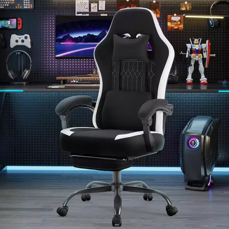 TUYOHW Microfiber Swivel Criss Cross Chair on Wheels,Office Chair with Removable Headrest and Waist Pillow,Gaming Chair for Office