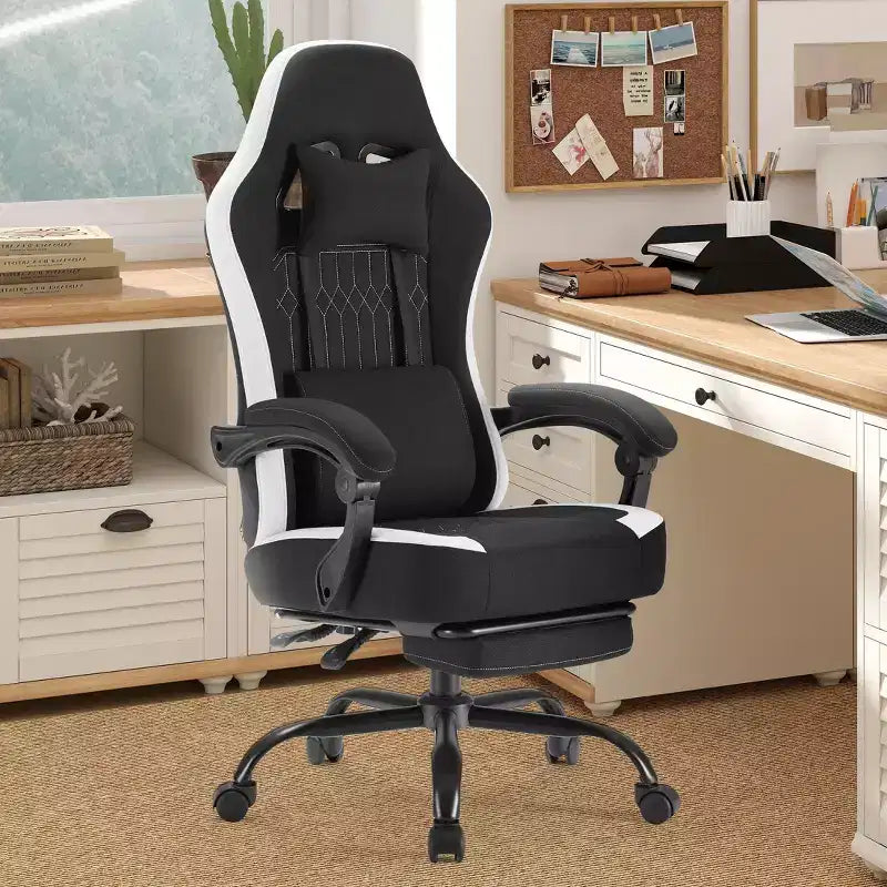 TUYOHW Microfiber Swivel Criss Cross Chair on Wheels,Office Chair with Removable Headrest and Waist Pillow,Gaming Chair for Office