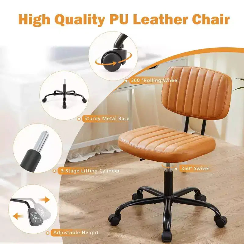 TUYOHW PU Leather Swivel Criss Cross Chair on Wheels,Armless Office Chair with Adjustable Height and Lumbar Support,Gaming Chair for Office