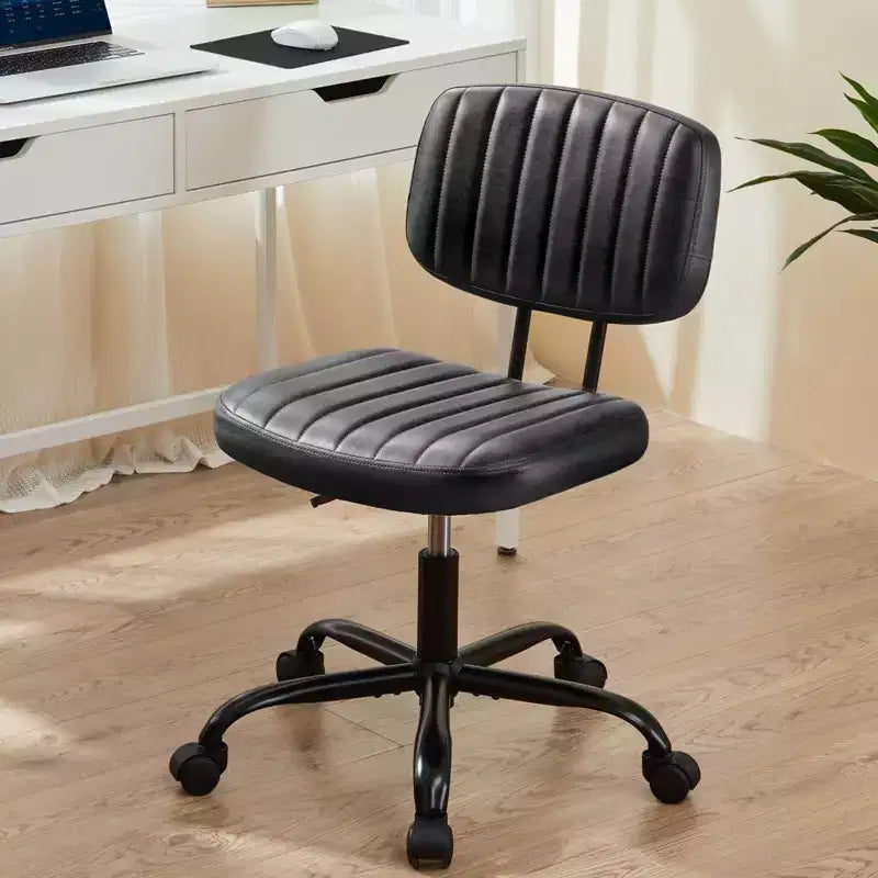 TUYOHW PU Leather Swivel Criss Cross Chair on Wheels,Armless Office Chair with Adjustable Height and Lumbar Support,Gaming Chair for Office