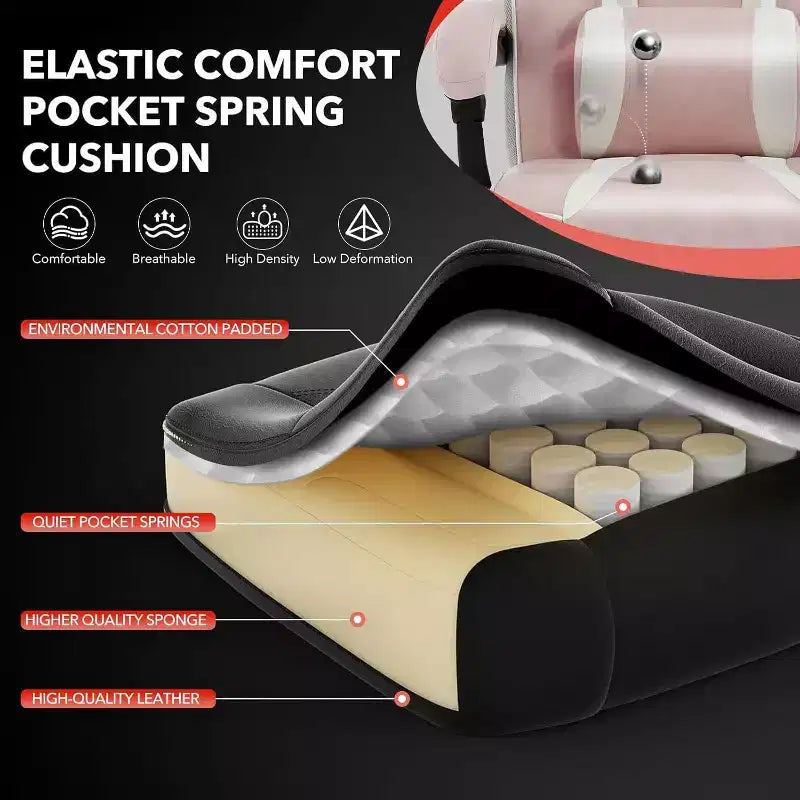 Ergonomic Gaming Chair, High-Back PU Computer Chair, Retractable Footrest, Height Adjustable, Adjustable Lumbar & Headrest, Swivel Office Chair