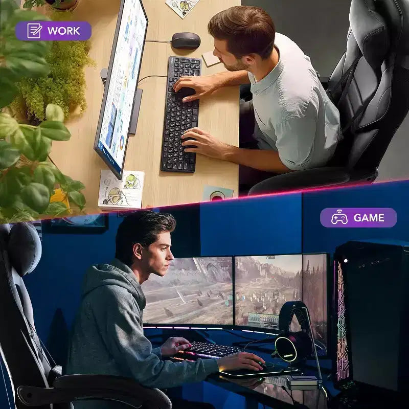 Ergonomic Gaming Chair, High-Back PU Computer Chair, Retractable Footrest, Height Adjustable, Adjustable Lumbar & Headrest, Swivel Office Chair