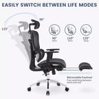 Ergonomic High Back Mesh Reclining Office Chair with Footrest, Dynamic Lumbar Support - Swivel Task Chair for Home & Gaming, Black