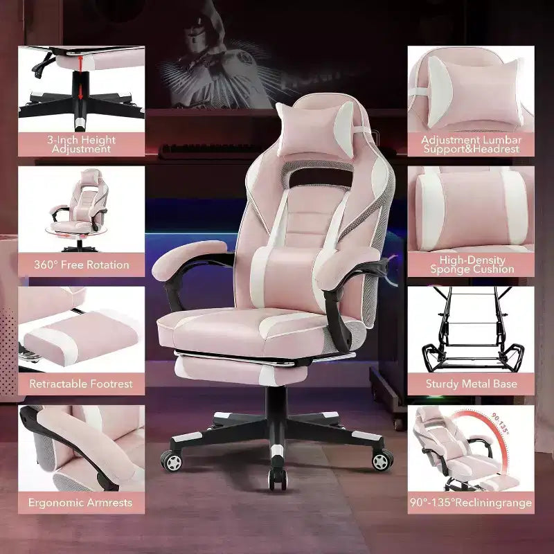 Acekool Ergonomic Gaming Chair for Adults, PU Leather, Massage Lumbar, Footrest, Adjustable, for Office or Gaming