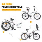 NAYSAYE 24 Inch Folding Bike For Adults With Fenders Steel Frame Single Speed City Commuter Bicycle, Light White, 63*22.83*45.6
