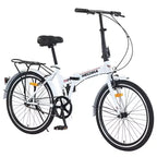 NAYSAYE 24 Inch Folding Bike For Adults With Fenders Steel Frame Single Speed City Commuter Bicycle, Light White, 63*22.83*45.6