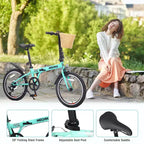 20 Inch Folding Bike for Adults with Basket, Phone Holder & Fenders, Steel Frame 6-Speed City Commuter, Dual V-Brake Portable Compact Bicycle