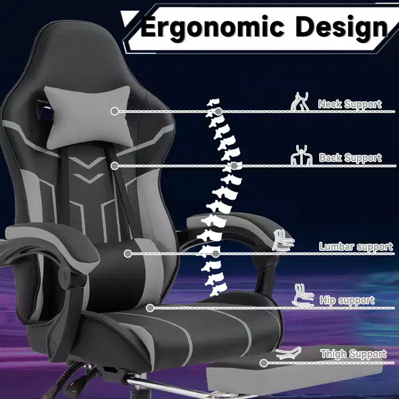 MAYEERTY Gaming Chair, Computer Chair, Ergonomic Chair with Footrest Lumbar Backrest for Living Room Black Gray