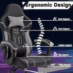 MAYEERTY Gaming Chair, Computer Chair, Ergonomic Chair with Footrest Lumbar Backrest for Living Room Black Gray