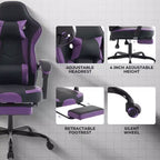 MAYEERTY Gaming Chair, Ergonomic Computer Chair with Footrest and Massage Lumbar Support, Height Adjustable Swivel Video Game Chair Purple Black