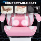 MAYEERTY Ergonomic Video Gamer Chairs, Computer Gaming Chairs with Massage Lumbar Support and Footrest Pink White
