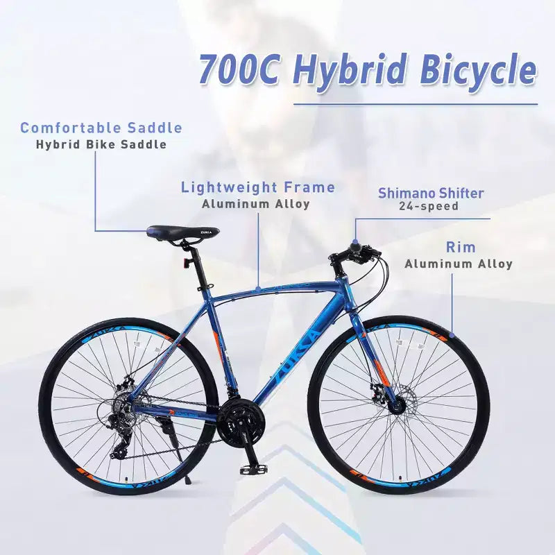 Road Bike with 24 Speeds Drivetrain, 700C Bike with Disc Brakes, Lightweight City Bike Aluminum Alloy Frame,Road Hybrid Bike for Men Women