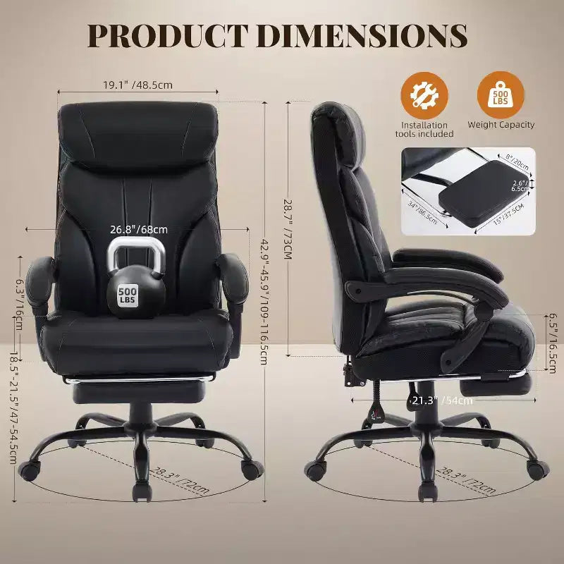 Ergonomic Office Chair,PU Gaming Chair,Adjustable Height 90 to 135 Degree Reclining, Backrest 360 Degree Swivel Wheels,350 Lbs Capacity for Office