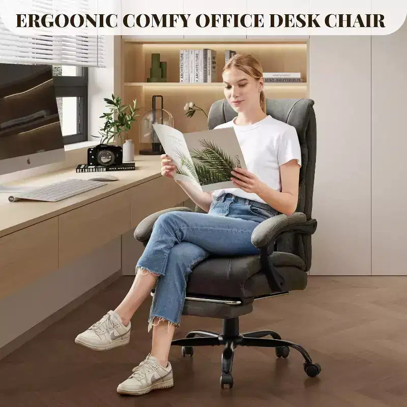 Ergonomic Office Chair,PU Gaming Chair,Adjustable Height 90 to 135 Degree Reclining, Backrest 360 Degree Swivel Wheels,350 Lbs Capacity for Office