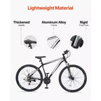 29 Inch Mountain Bike with Front Suspension, 21-Speed Aluminum Frame with Dual Disc Brakes