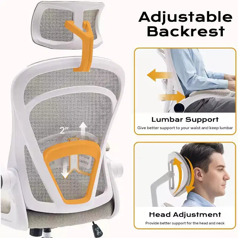 Ergonomic Office Chair, Computer Desk Chair Comfy with Flip-Up Armrests,Comfortable Lumbar Support Gaming Chairs for Bedroom,Study,Student,Wide Seat