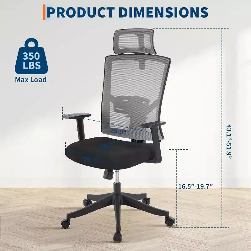 Ergonomic Office Chair ,Adjustable Mesh Desk Chair with Lumbar Support, Swivel Executive Chair on Rolling Wheels for Home, Office, Gaming