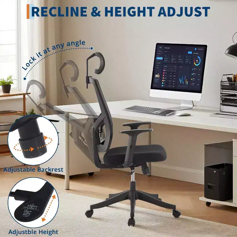 Ergonomic Office Chair ,Adjustable Mesh Desk Chair with Lumbar Support, Swivel Executive Chair on Rolling Wheels for Home, Office, Gaming