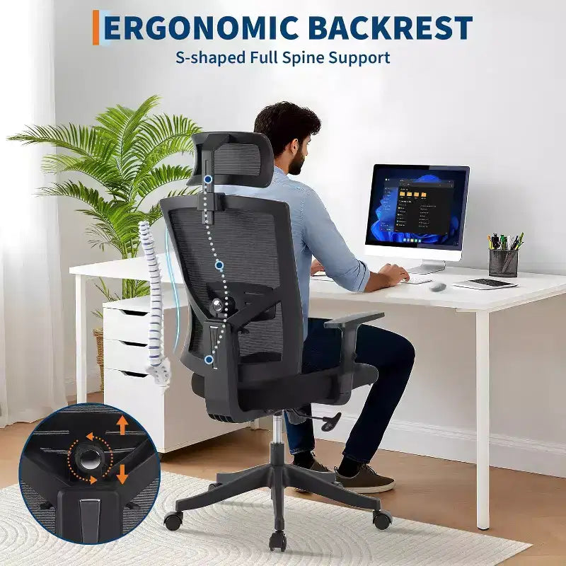 Ergonomic Office Chair ,Adjustable Mesh Desk Chair with Lumbar Support, Swivel Executive Chair on Rolling Wheels for Home, Office, Gaming