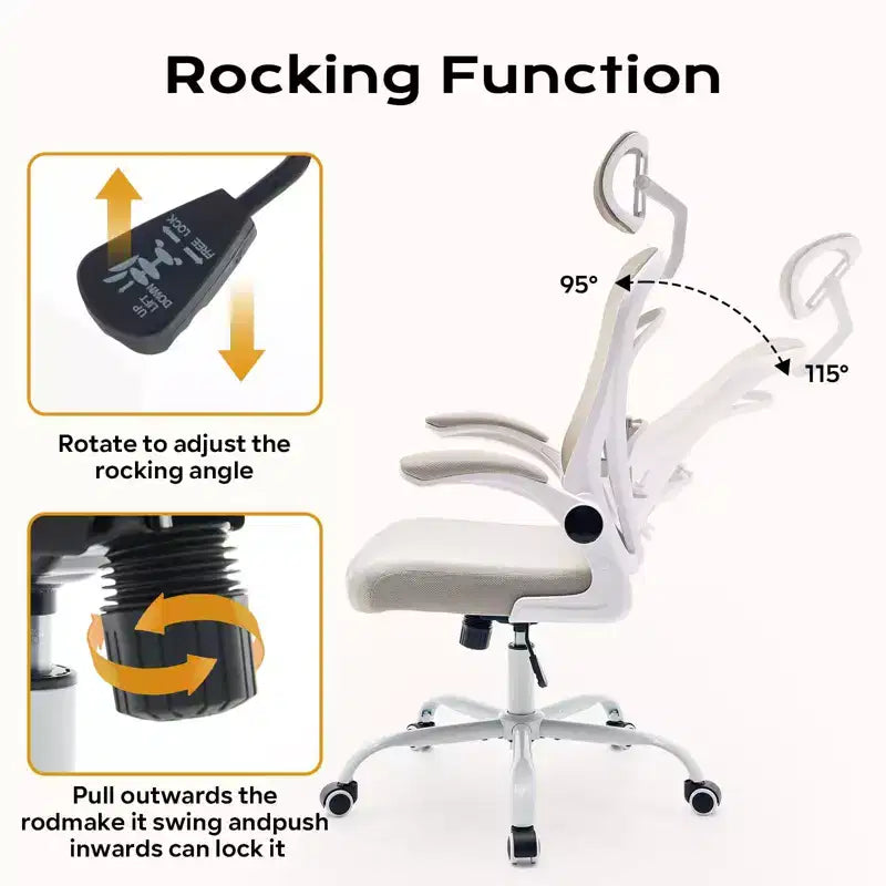 Ergonomic Office Chair  Flip-Up Armrests & Lumbar Support  Wide Seat Gaming Chair for Study/Bedroom/Home Office